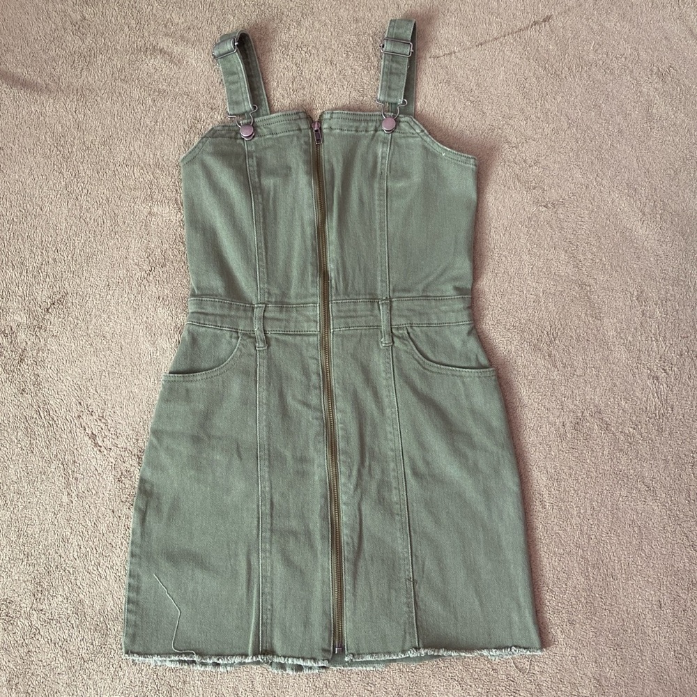 Tinsel Town Army Green Overall Dress